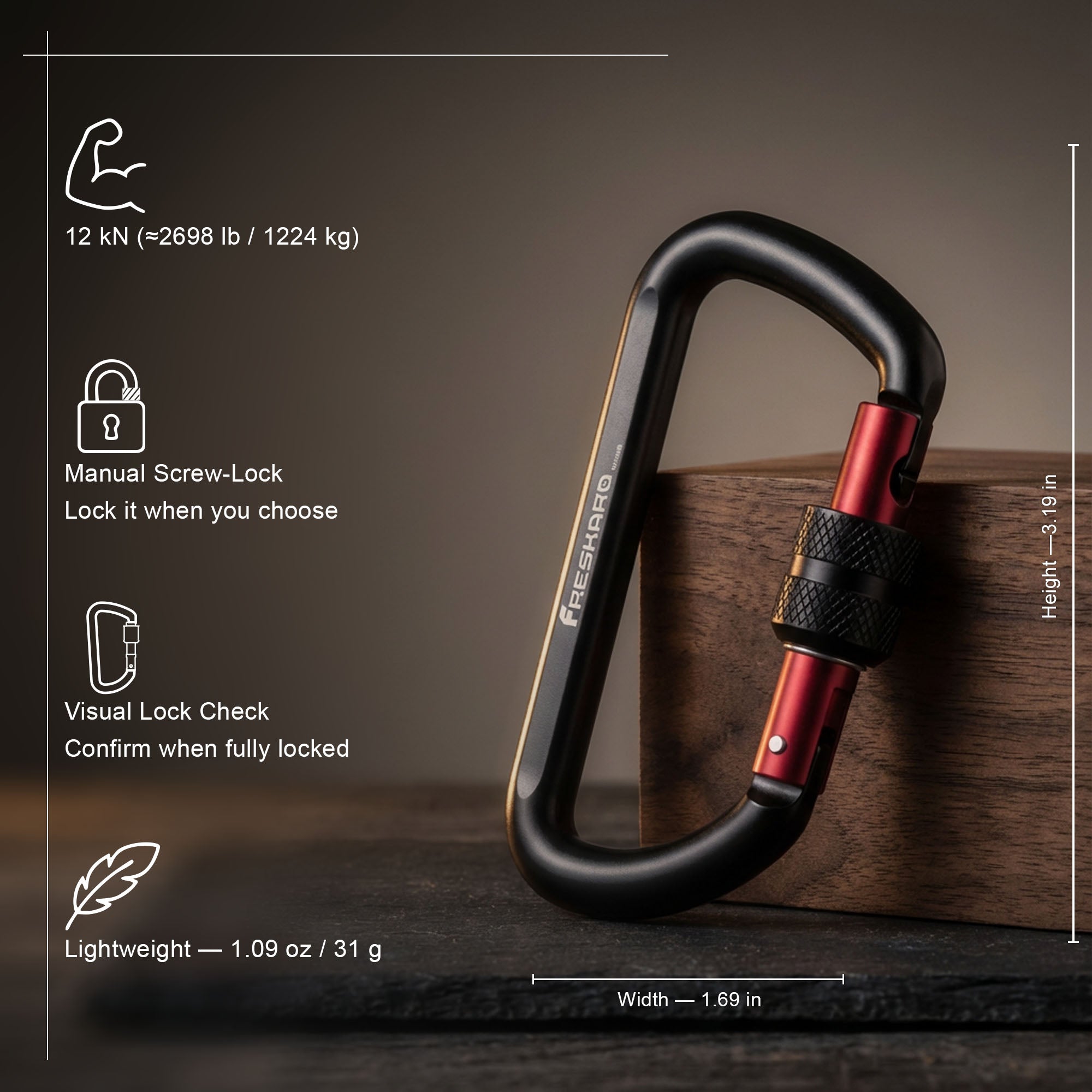 Ultimate Easy use 12kN Screwgate Carabiner Clip